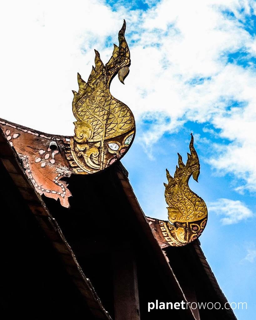Wat Phan Tao roof finials shaped as Naga