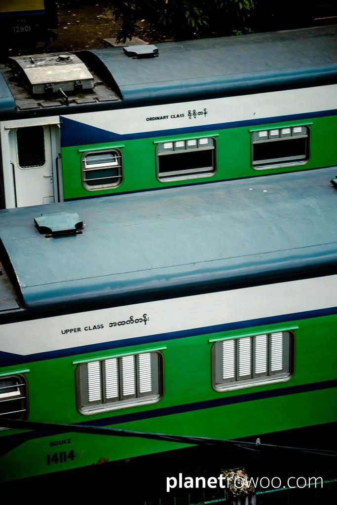 Green & blue Yangon-Mandalay carriages