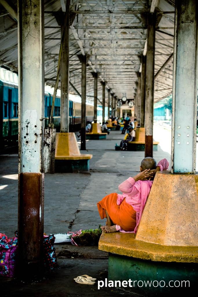 Nun waiting at Yangon Central station