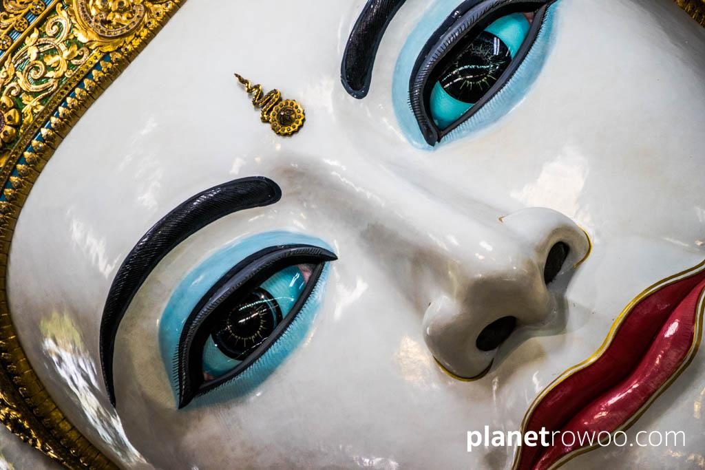 The Reclining Buddha face detail at Kyaukhtatgyi Pagoda