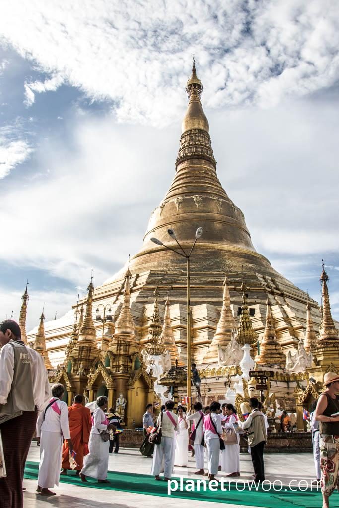 Cambodian pilgrims at the base of the Shwedagon Pagoda