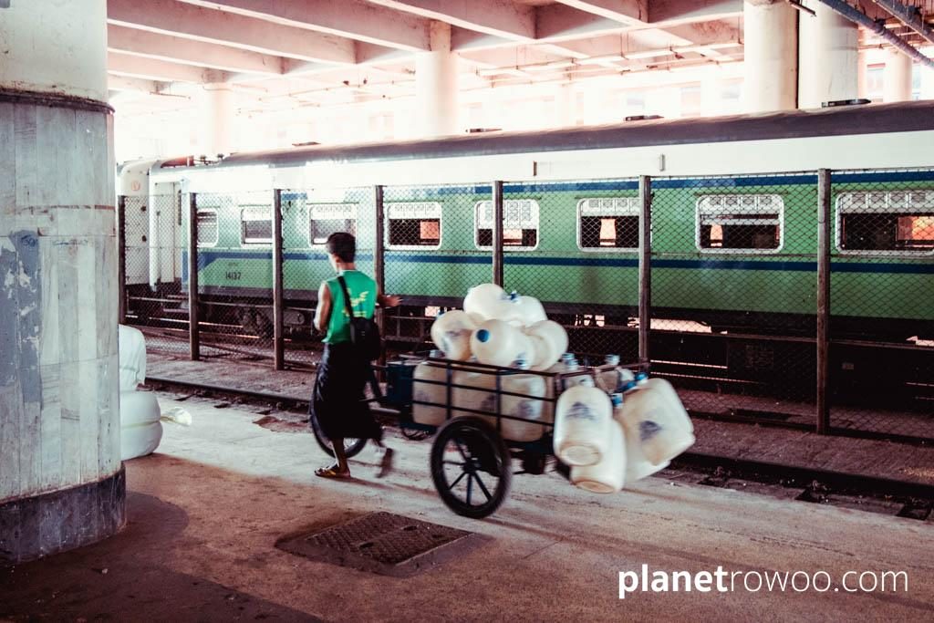 Trishaw water vendor, Mandalay railway station