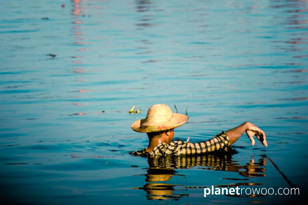 Fisherman in Taungthaman Lake