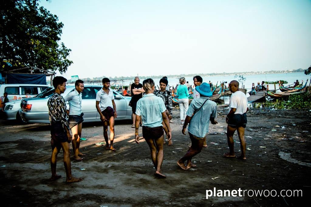 Locals play Chinlone at the U Bein Bridge