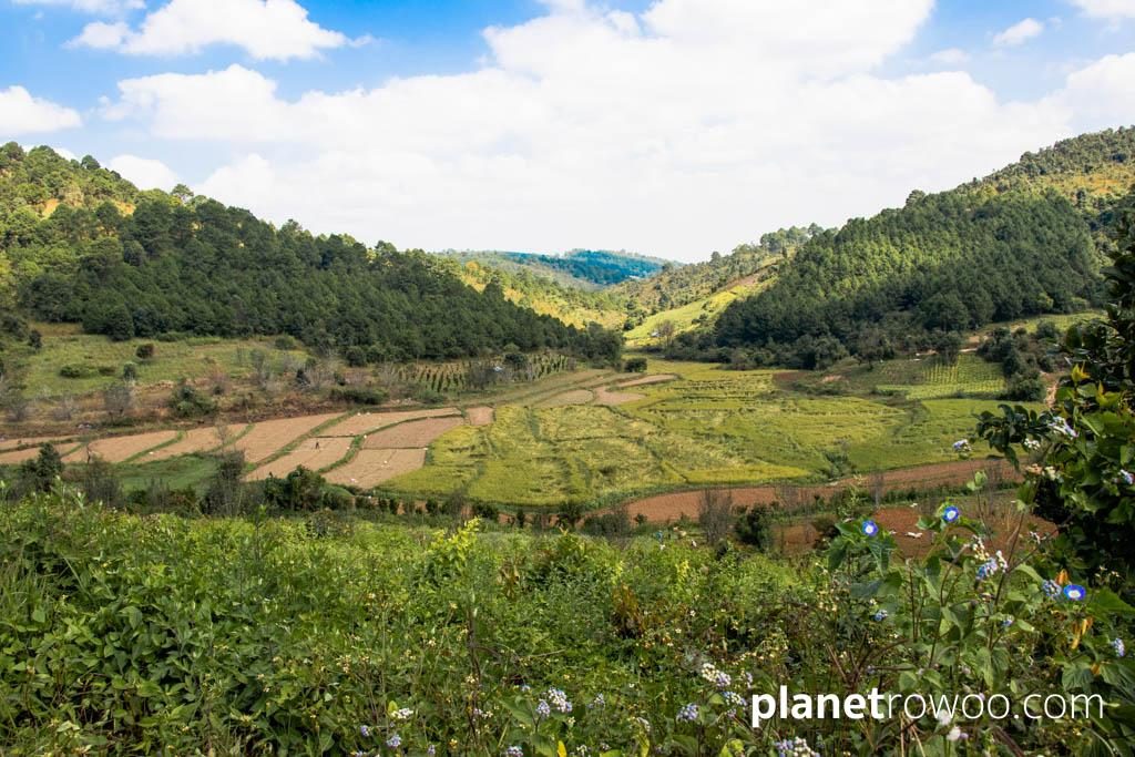 View across Kalaw plantation fields and hills