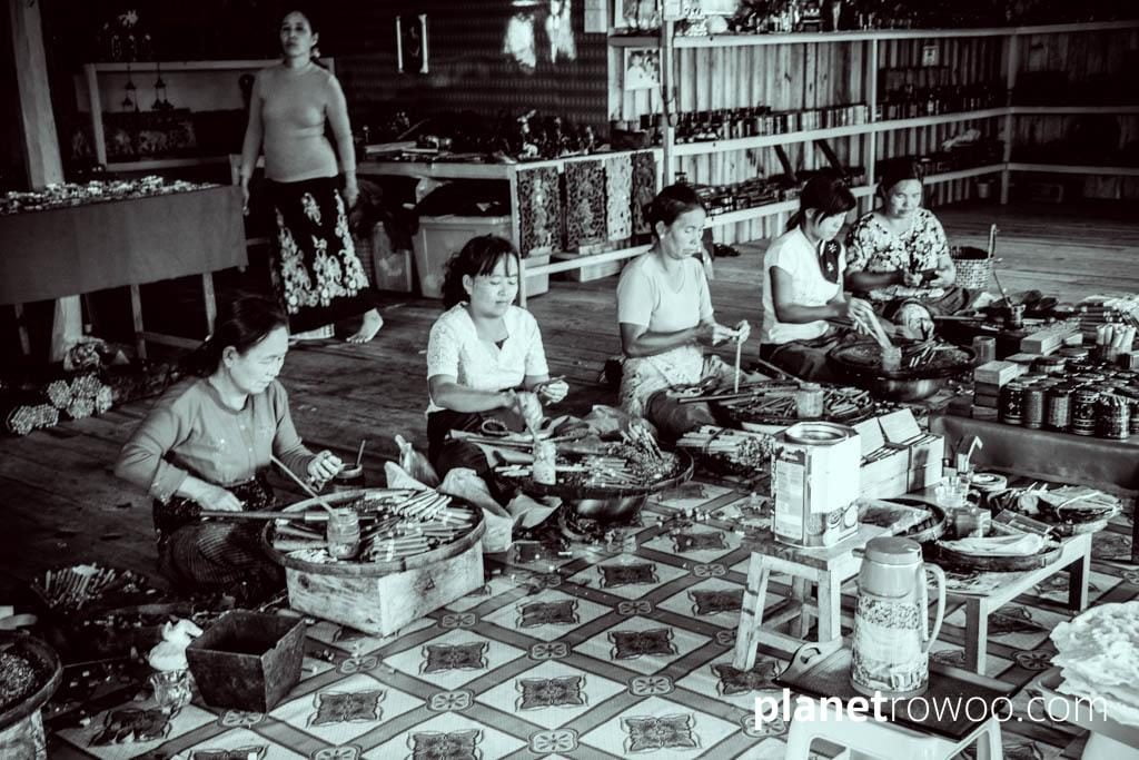 Inle Lake village women making cheroots at a cheroot factory