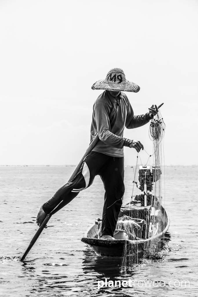 Iconic one-legged fisherman of Inle Lake