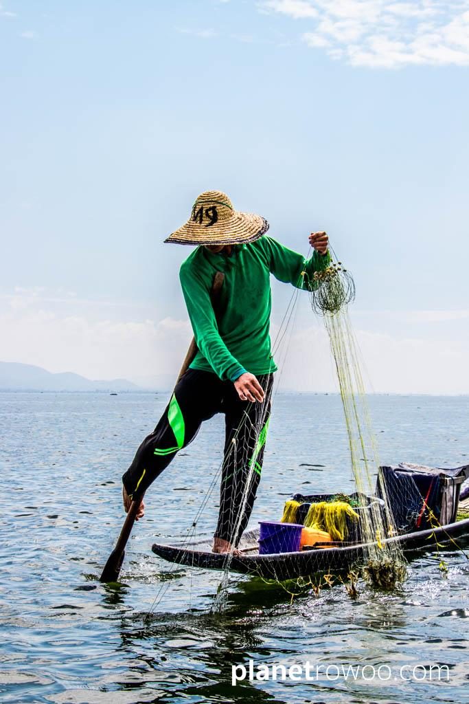 Iconic one-legged fisherman of Inle Lake