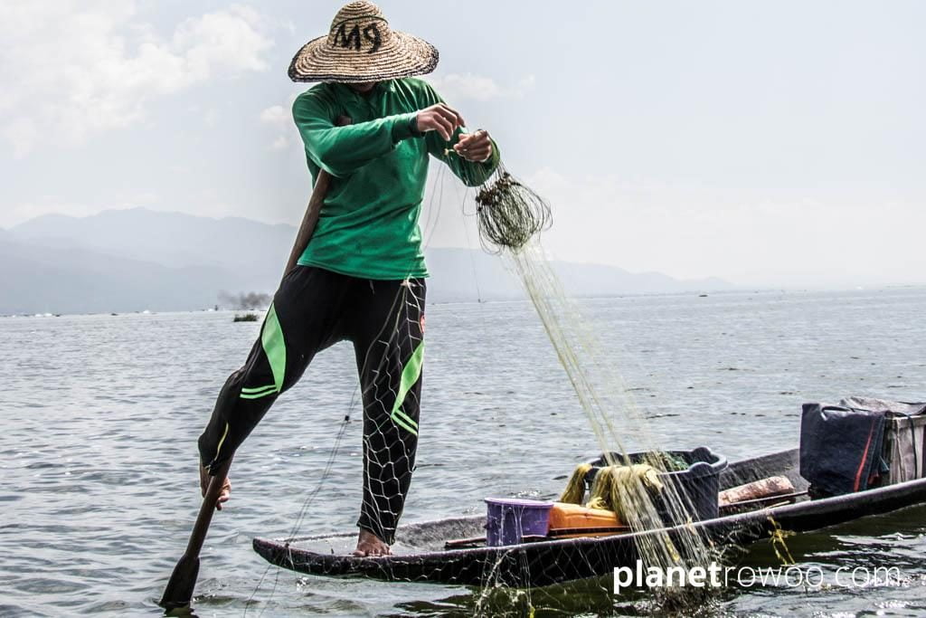 Iconic one-legged fisherman of Inle Lake