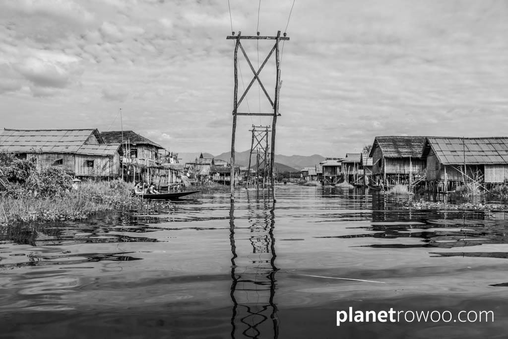 Power lines running through the village, Inle Lake