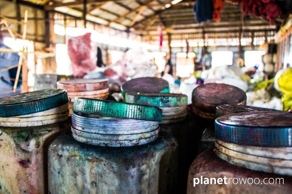 Jars of silk dye, Inpawkhone weaving village