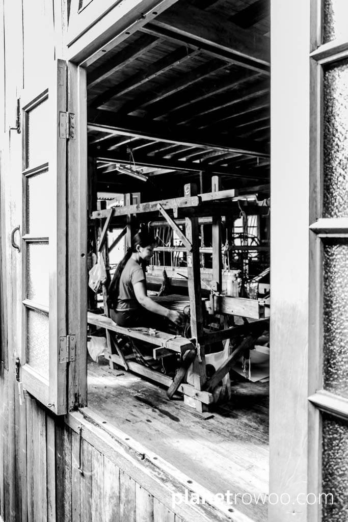 Inpawkhone village woman at her weaving loom, Inle Lake
