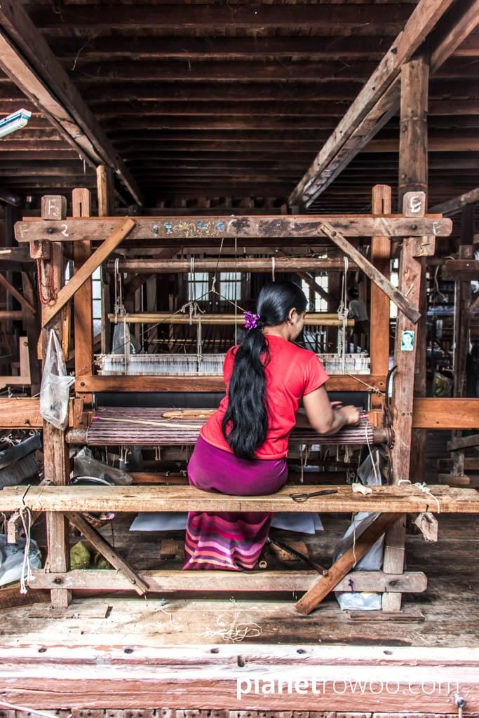 Inpawkhone village woman at her weaving loom, Inle Lake