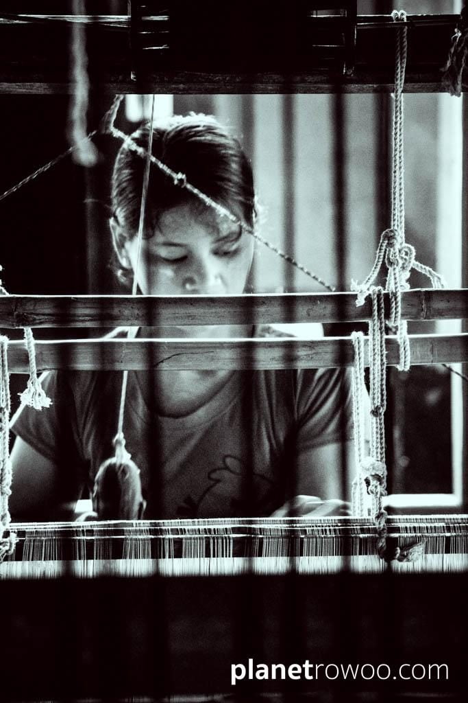 Inpawkhone village woman at her weaving loom, Inle Lake