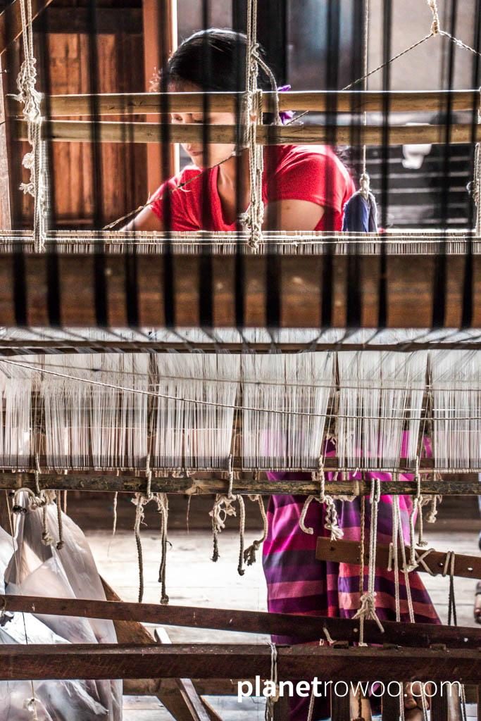 Inpawkhone village woman at her weaving loom, Inle Lake