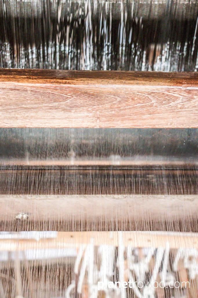 Lotus silk on a weaving loom, Inle Lake weaving village