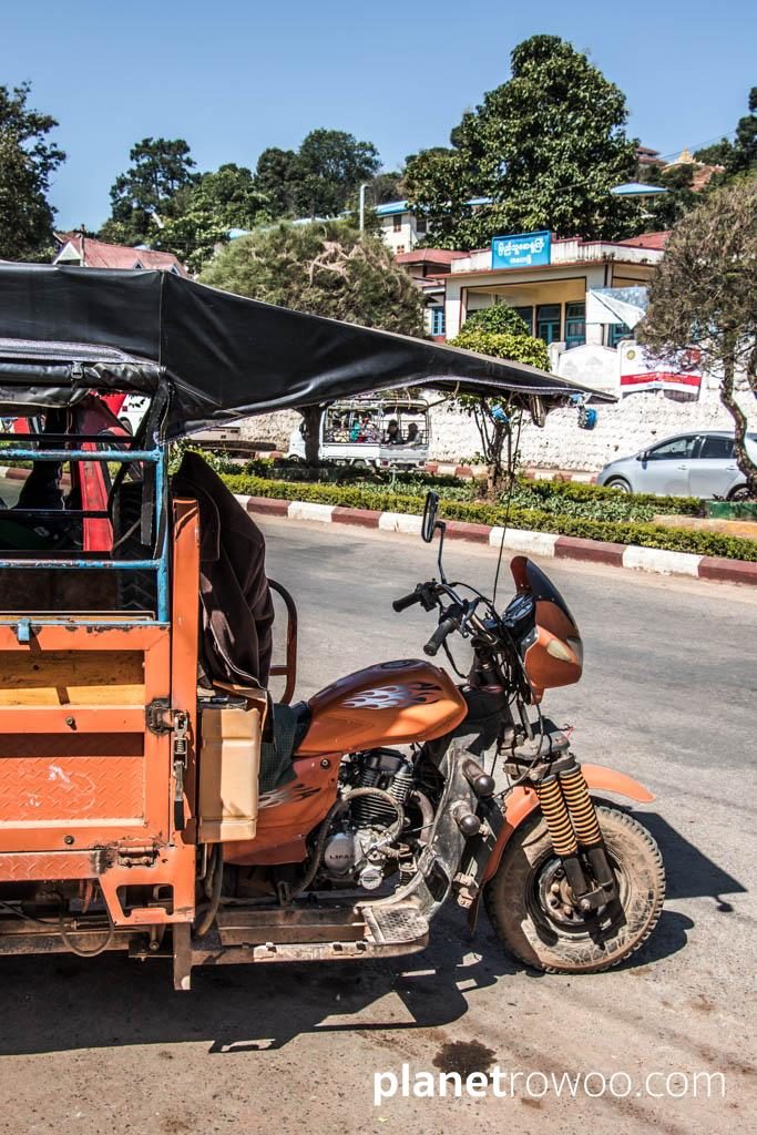 Typical Burmese motorbike trishaw, Kalaw