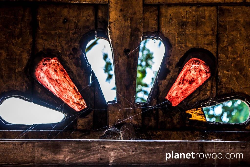 Coloured glass over a doorway at the Shwe Yan Pyay Monastery
