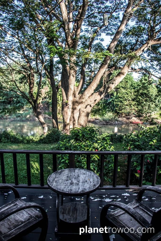 Rice Barn Villa balcony overlooking the Ping River