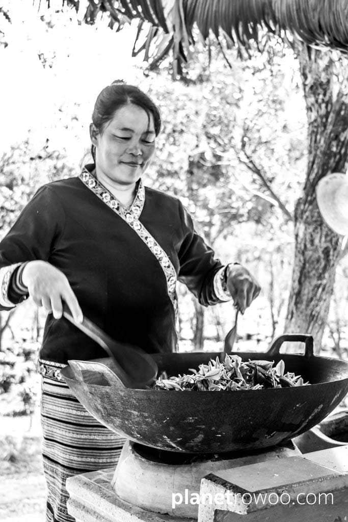 Roasting the tea leaves at Araksa Tea Plantation