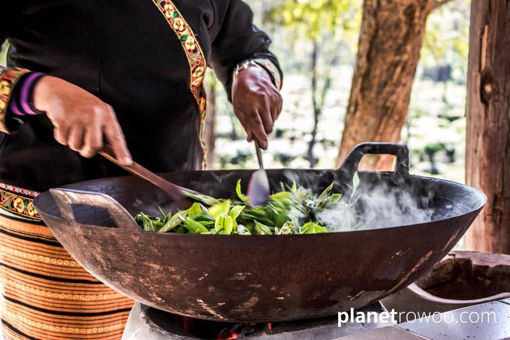 Roasting the tea leaves at Araksa Tea Plantation