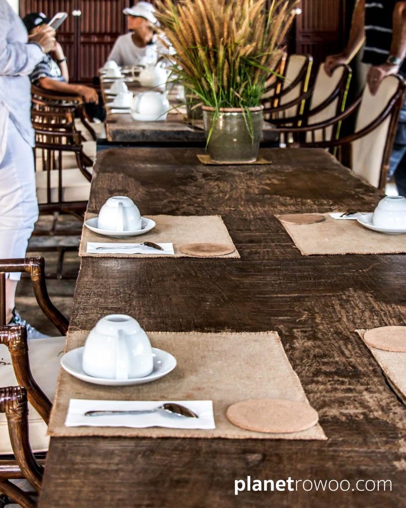Table set for tea in the Araksa warehouse, Chiang Mai
