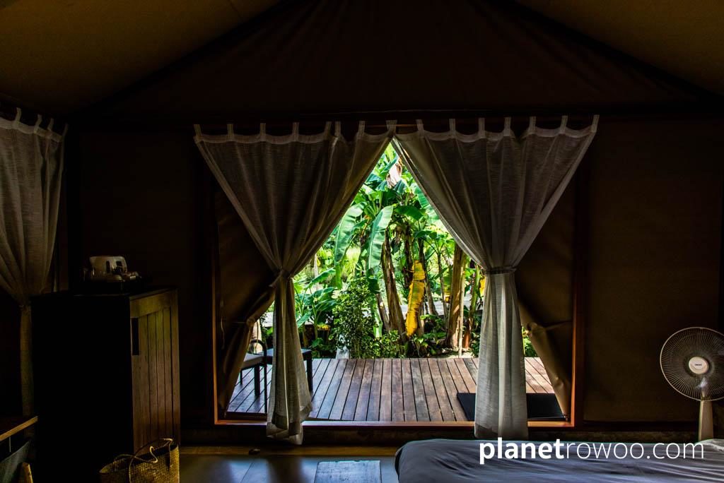 View out the Tented Villa decking and jungle foliage at Haadson resort