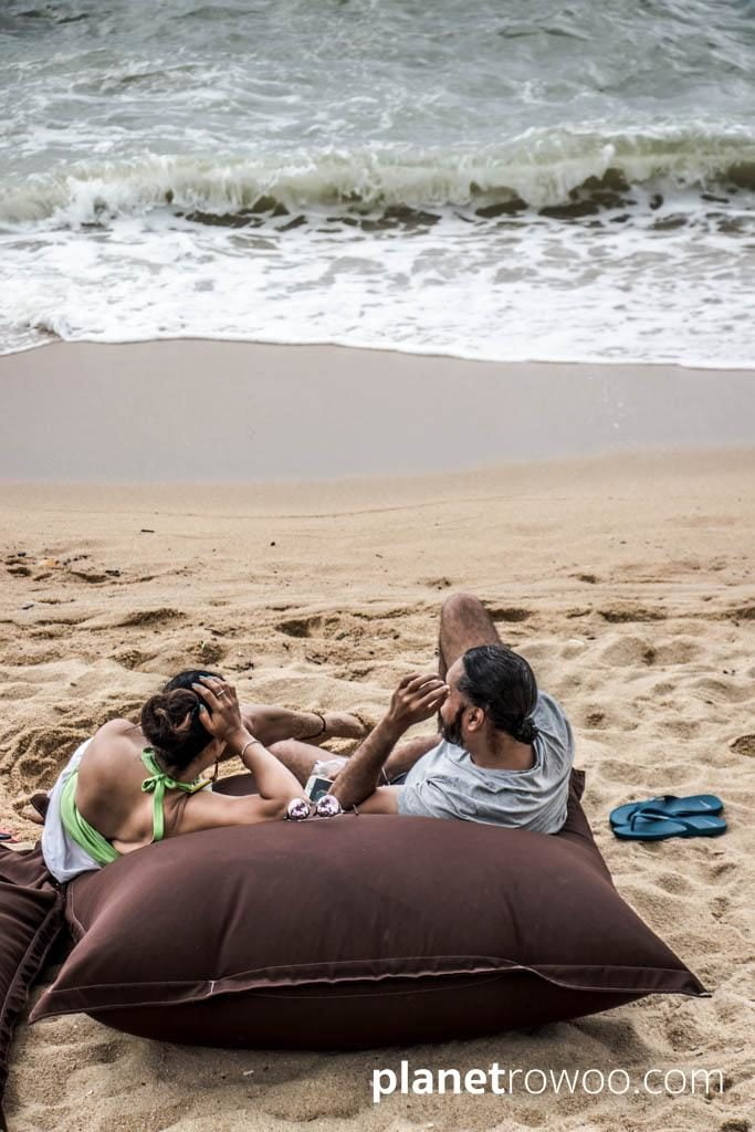 Chilling on a beach bean bag at the Anantara Bophut