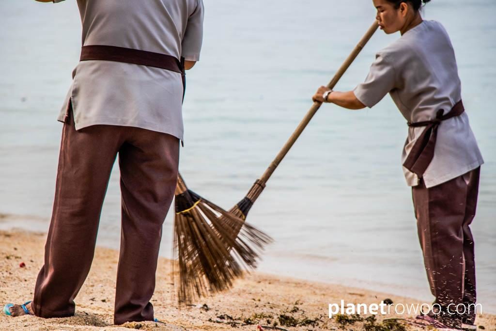 Sweeping the beach at Bophut, Koh Samui