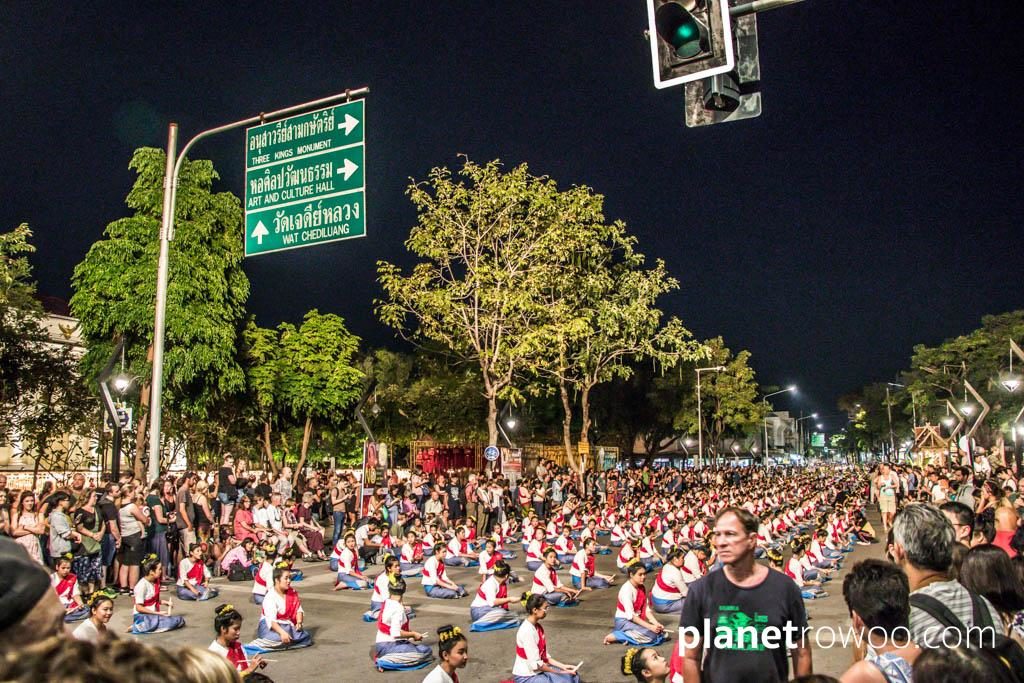 Loy Krathong Traditional Lanna Candle Dance at Three Kings Monument, Chiang Mai