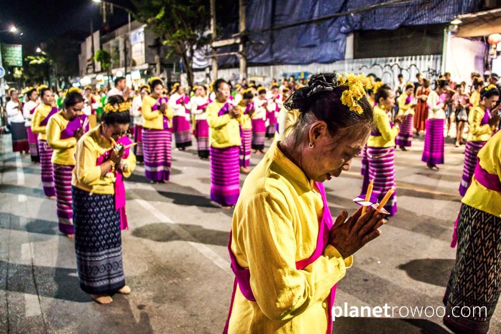 Loy Krathong Traditional Lanna Candle Dance at Three Kings Monument, Chiang Mai