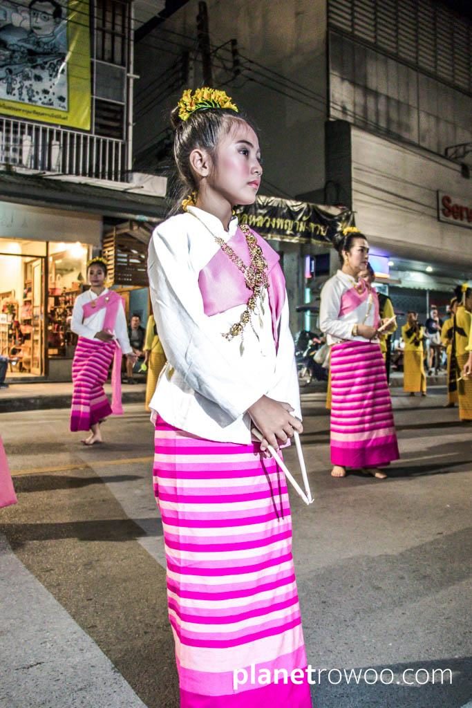 Loy Krathong Traditional Lanna Candle Dance at Three Kings Monument, Chiang Mai