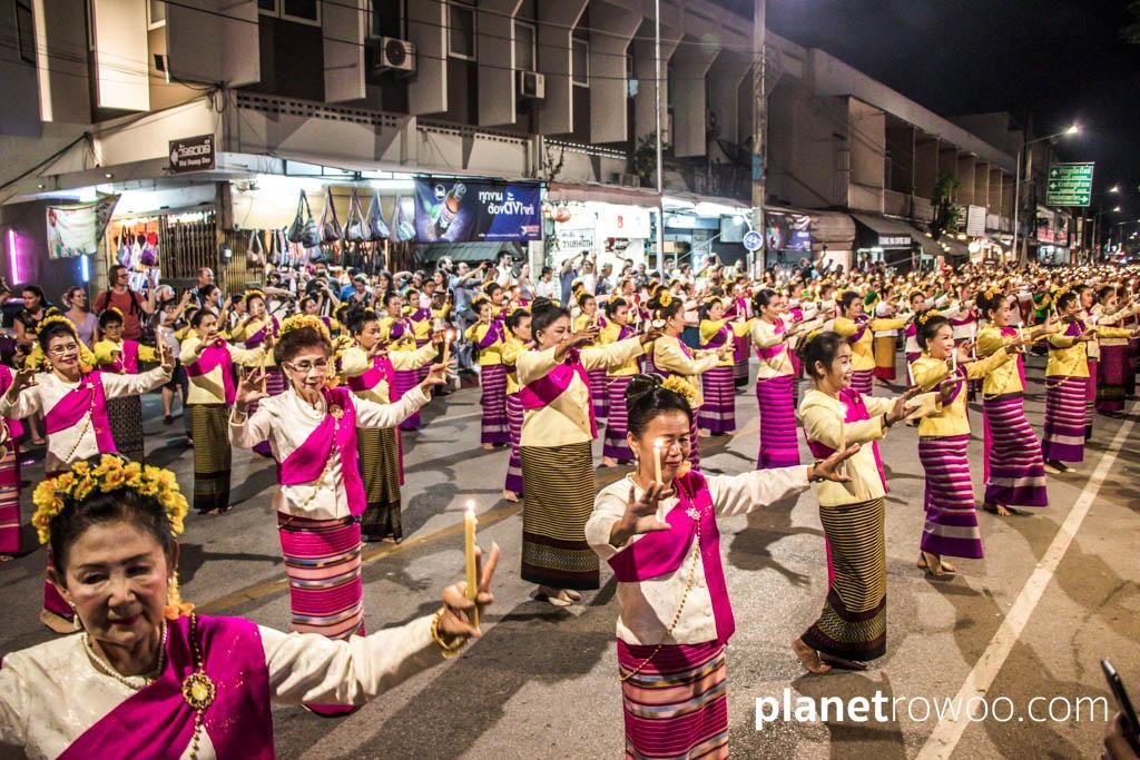 Loy Krathong Traditional Lanna Candle Dance at Three Kings Monument, Chiang Mai
