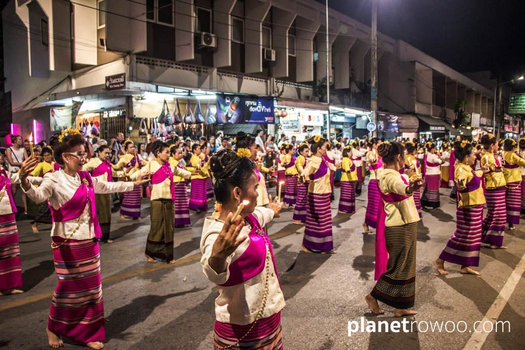 Loy Krathong Traditional Lanna Candle Dance at Three Kings Monument, Chiang Mai