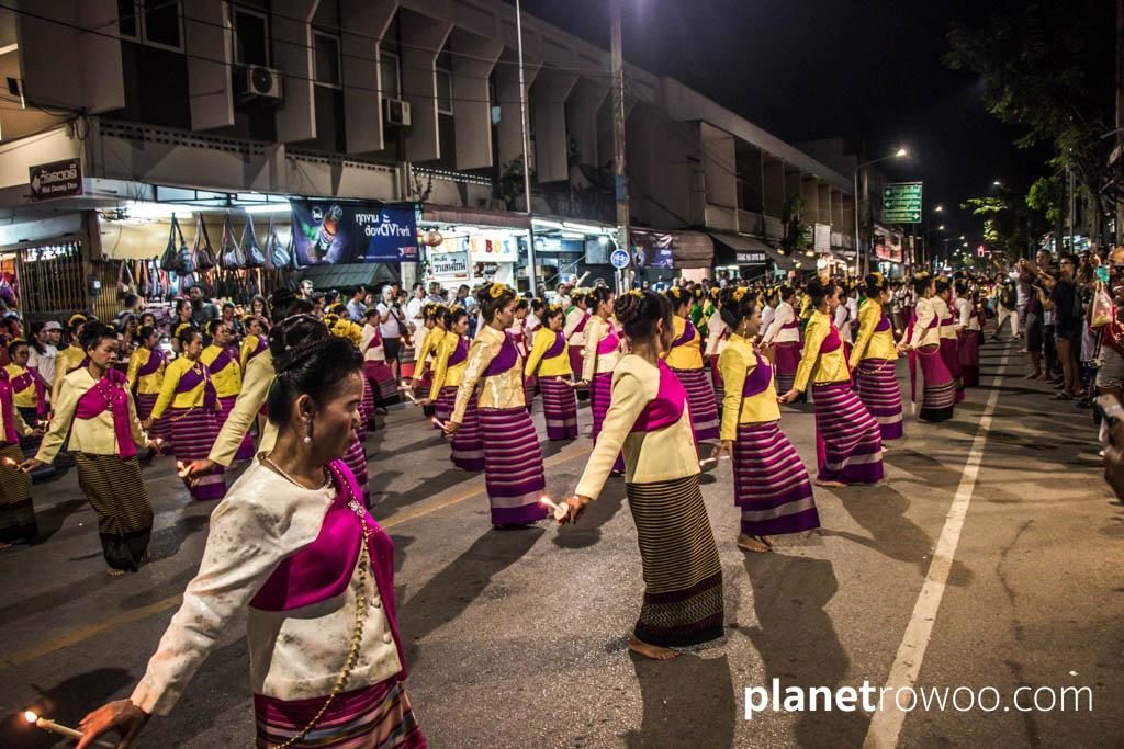 Loy Krathong Traditional Lanna Candle Dance at Three Kings Monument, Chiang Mai