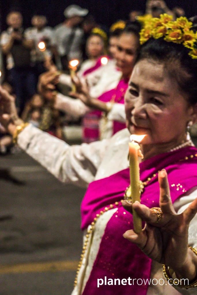 Loy Krathong Traditional Lanna Candle Dance at Three Kings Monument, Chiang Mai