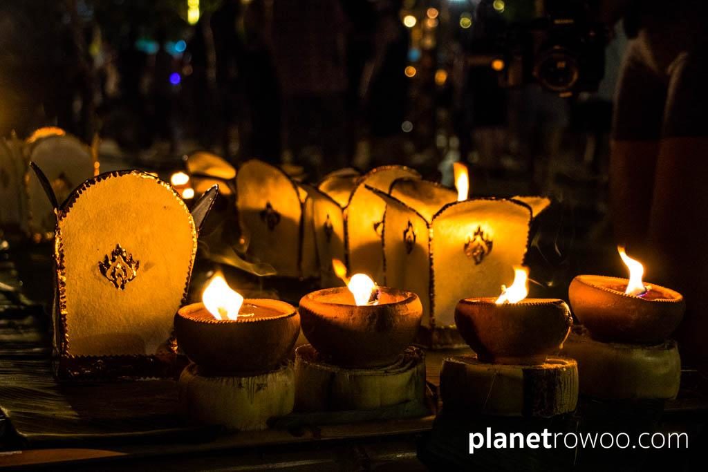 Terracotta candle trays at Three Kings Monument, Yee Peng Festival Chiang Mai