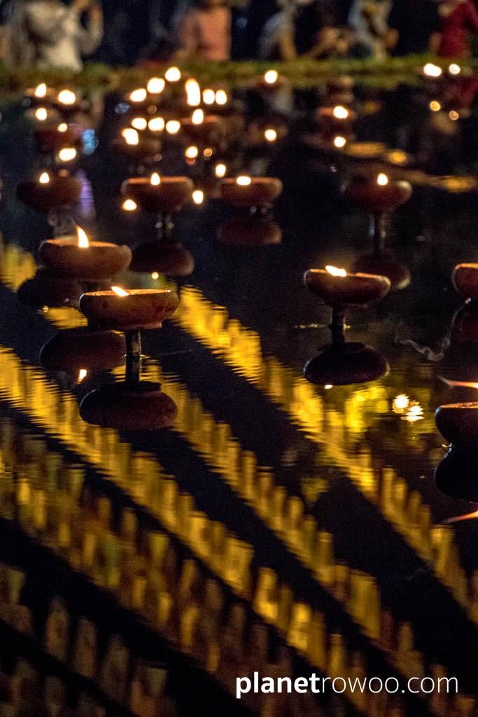 Floating candles at Wat Phan Tao on Makha Bucha Day, Chiang Mai, Northern Thailand
