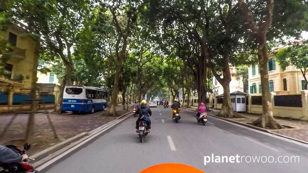 Hanoi Motorbike Tour - A ride back through leafy tree-lined avenues