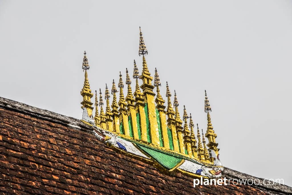 The gilded ornamental roof element, or “Dok so faa”, on Wat Xieng Thong, Luang Prabang, Laos