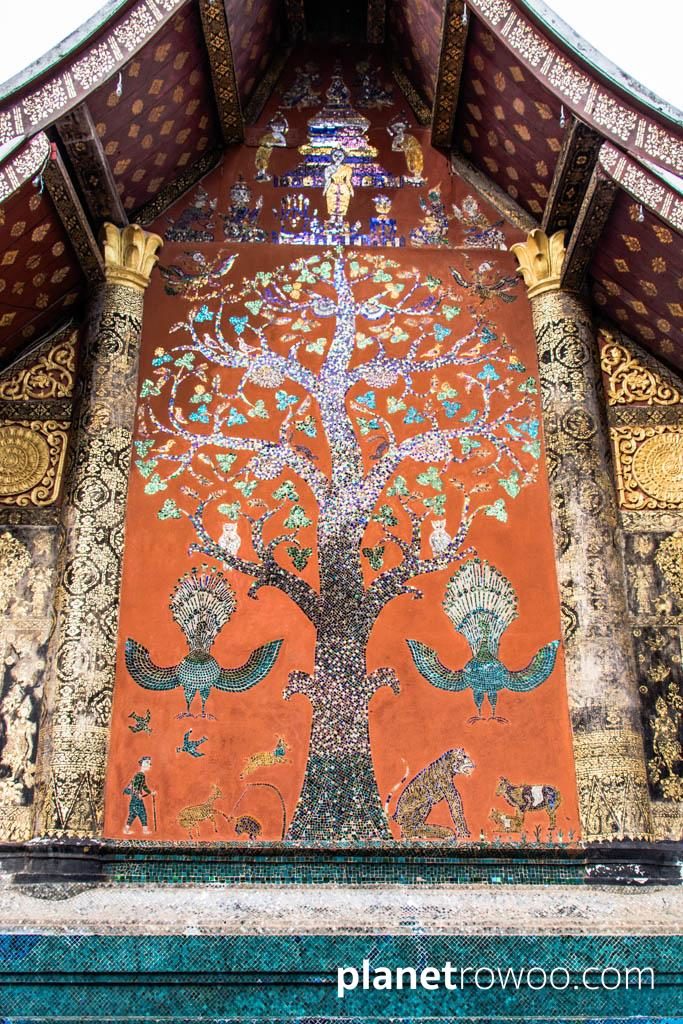 ‘Tree of life’ montage on the rear wall of the Wat Xieng Thong sim, Luang Prabang, Laos