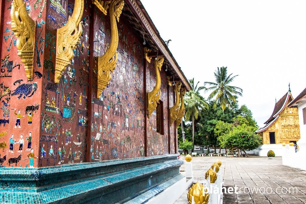 The Red Chapel, or ‘Chapelle Rouge’with elaborate mosaics at Wat Xieng Thong, Luang Prabang, Laos